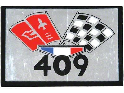 Full Size Chevy Air Cleaner Decal, 409ci Crossed-Flags, 1963