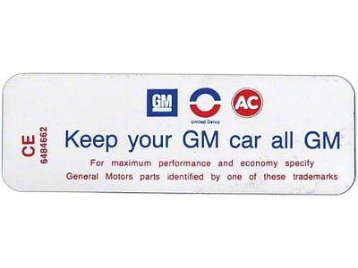 Full Size Chevy Air Cleaner Decal, Keep Your GM Car All GM, 250hp, 1970