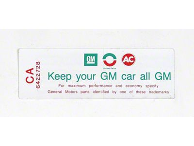 Full Size Chevy Air Cleaner Decal, Keep Your GM Car All GM, 307ci/200hp, 1968