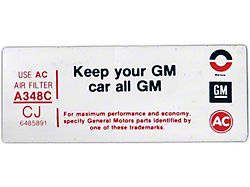 Full Size Chevy Air Cleaner Decal, Keep Your GM Car All GM, 350 & 400ci (1972 Biscayne; 1972 Impala; 1972 Kingswood)