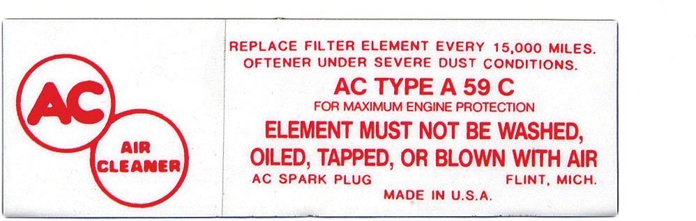 Ecklers Full Size Chevy Air Cleaner Service Decal, 3 x 2 Barrel ...
