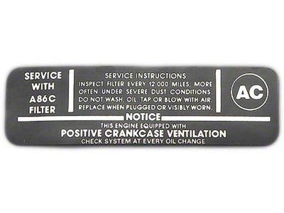 Full Size Chevy Air Cleaner Service Instructions Decal, 283ci/220hp, 1964