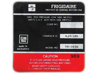 Full Size Chevy Air Conditioning Compressor Decal, Frigidaire, 1966