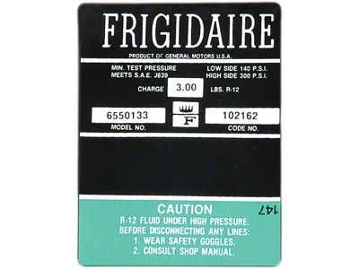 Full Size Chevy Air Conditioning Compressor Decal, Frigidaire, 1966