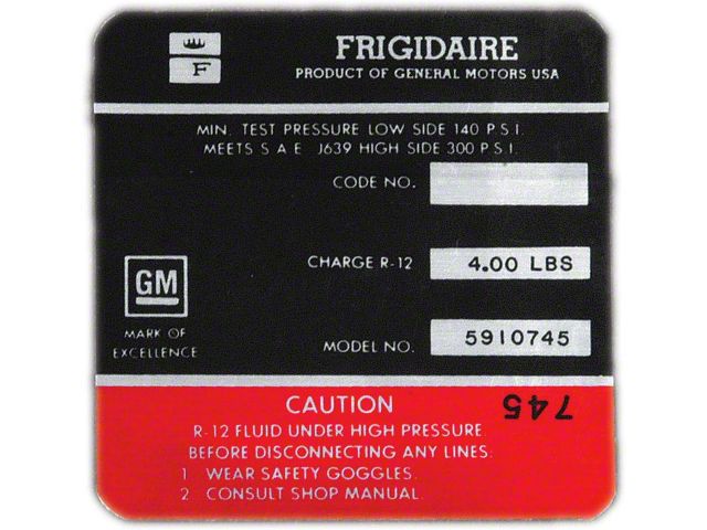 Full Size Chevy Air Conditioning Compressor Decal, Frigidaire, 1969