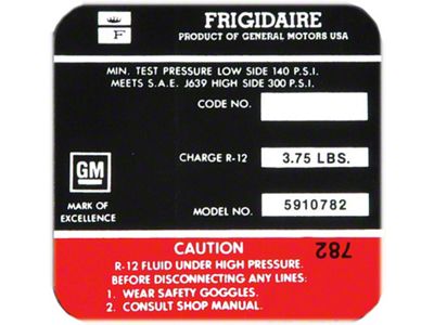 Full Size Chevy Air Conditioning Compressor Decal, Frigidaire, 1971