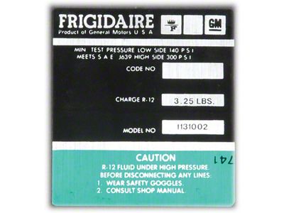 Full Size Chevy Air Conditioning Compressor Decal, Frigidaire, 1972-1973
