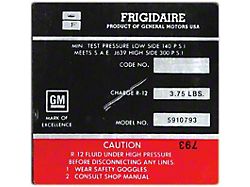 Full Size Chevy Air Conditioning Compressor Decal, Frigidaire (1972 Biscayne; 1972 Impala; 1972 Kingswood)