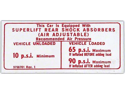 Full Size Chevy Air Shock Instruction Decal, 1971-1974