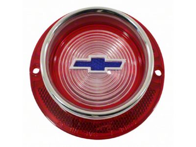 Full Size Chevy Back-Up Light Lens, With Blue Dot Bowtie Logo, With Chrome Trim, 1963
