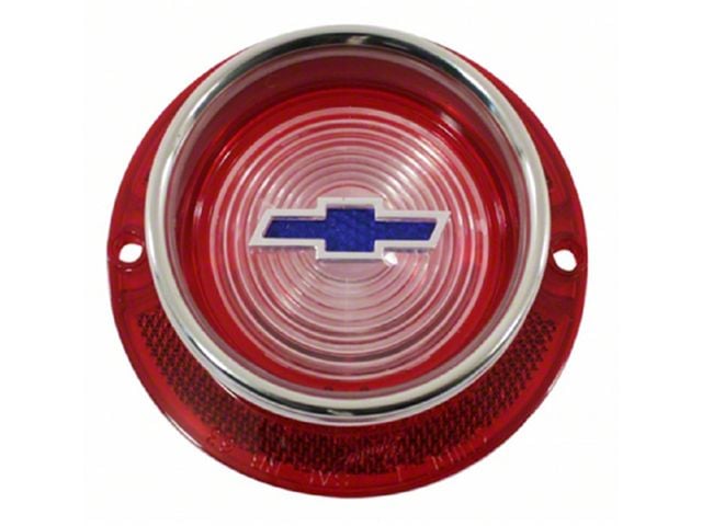 Full Size Chevy Back-Up Light Lens, With Blue Dot Bowtie Logo, With Chrome Trim, 1963