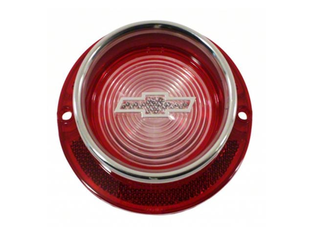 Full Size Chevy Back-Up Light Lens, With Bowtie Logo, With Chrome Trim, 1963