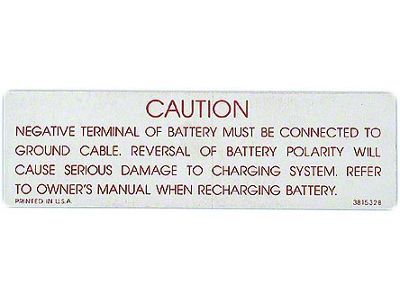 Full Size Chevy Battery Caution Decal, 1962-1963