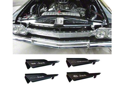 Full Size Chevy Core Support Filler Panels, Clear Anodized Silver Satin , With Logo/Design, 1962