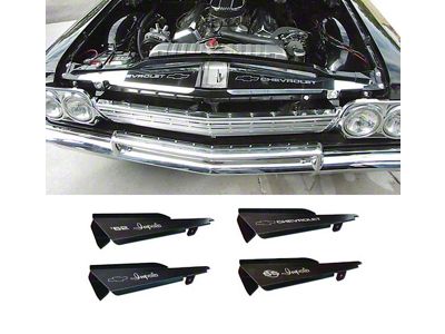 Full Size Chevy Core Support Filler Panels, Polished, With Logo/Design, 1962