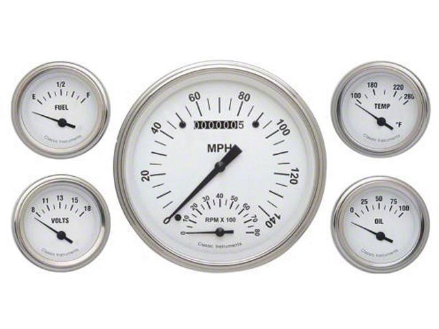 Full Size Chevy Custom Gauge Set, White Face, With Black Lettering, White Hot, Classic Instruments, 1959-1960