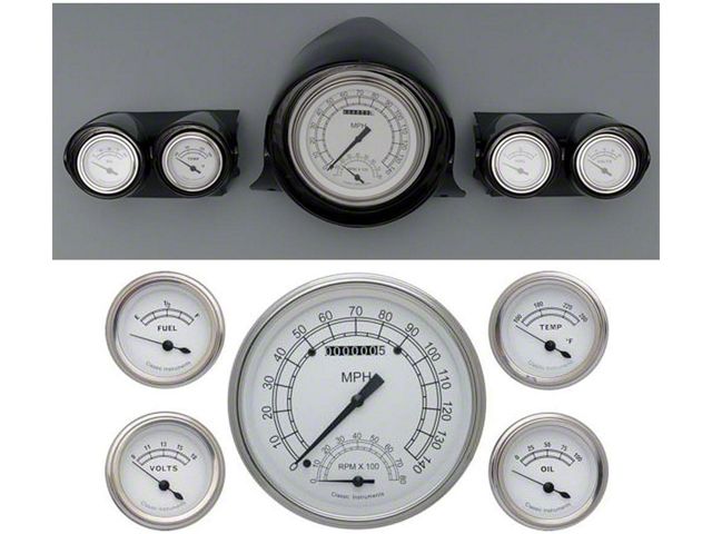 Full Size Chevy Custom Gauges Set, White Face, With Black Lettering, Classic White, Classic Instruments, 1959-1960