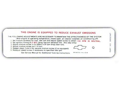 Full Size Chevy Emission Decal, 1968