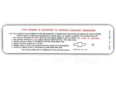 Full Size Chevy Emission Decal, 1968