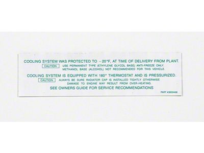 Full Size Chevy Engine Cooling System Decal, 1962-1965