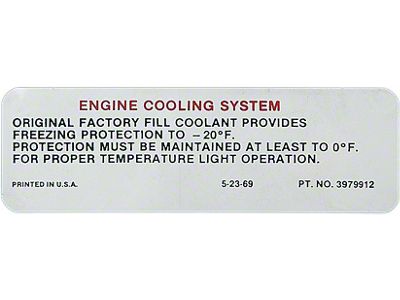 Full Size Chevy Engine Cooling System Warning Decal, 1970-1971