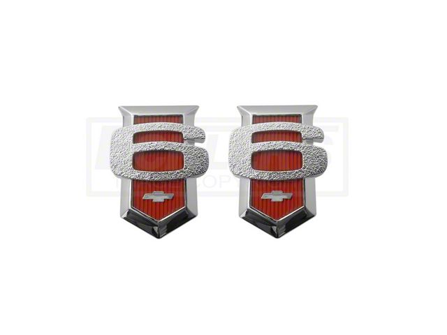 Full Size Chevy Front Fender Emblems, 6-Cylinder, Red, 1963