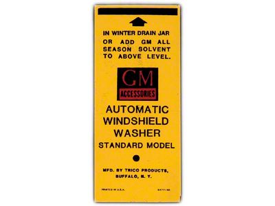 Full Size Chevy GM Windshield Bottle Bracket Decal, 1958-1961
