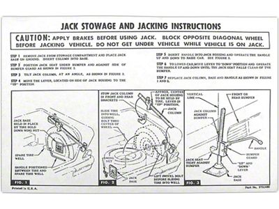 Jack Stowage & Jacking Instructions Sheet,1958