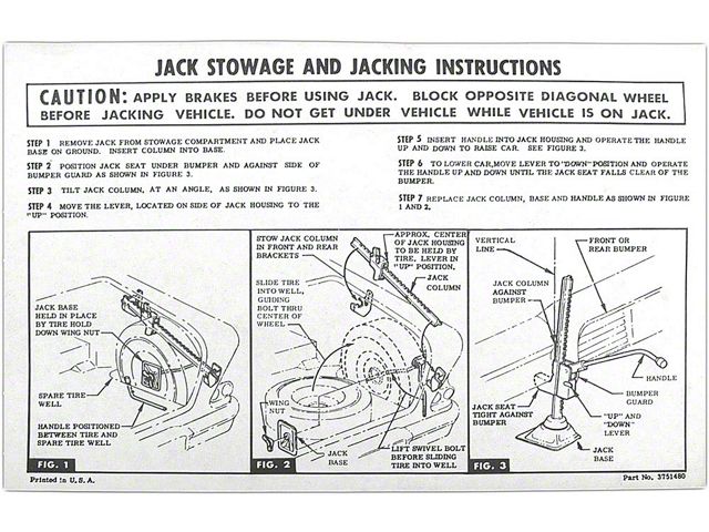 Jack Stowage & Jacking Instructions Sheet,1958