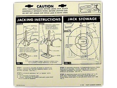 Full Size Chevy Jack Stowage & Jacking Instructions Sheet, Convertible, 1963 (Impala Convertible)