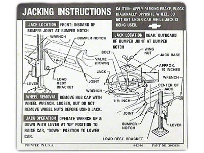 Jack Stowage & Jacking Instructions Sheet,Convertible,1967 (Impala Convertible)