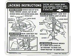 Full Size Chevy Jack Stowage & Jacking Instructions Sheet, Convertible, 1968 (Impala Convertible)