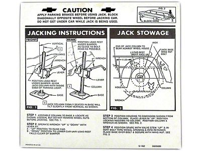 Full Size Chevy Jack Stowage & Jacking Instructions Sheet, Wagon, 1963
