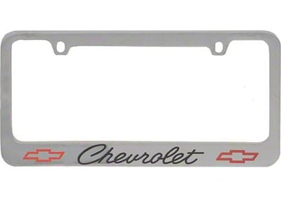 Full Size Chevy License Plate Frame, Chrome, With Engraved Chevrolet Script & Bowtie Logo