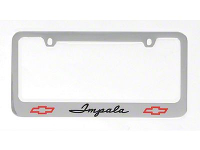 Full Size Chevy License Plate Frame, Chrome, With Engraved Impala Script & Bowtie Logo, 1961-1962