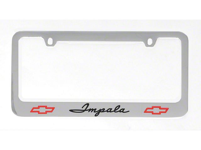 Full Size Chevy License Plate Frame, Chrome, With Engraved Impala Script & Bowtie Logo, 1961-1962