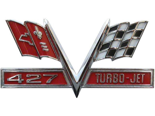 Full Size Chevy Metal Sign, 427 Turbo-Jet Cross Flags