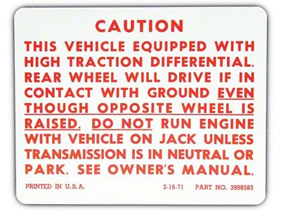 Full Size Chevy Positraction Decal, 1971-1972