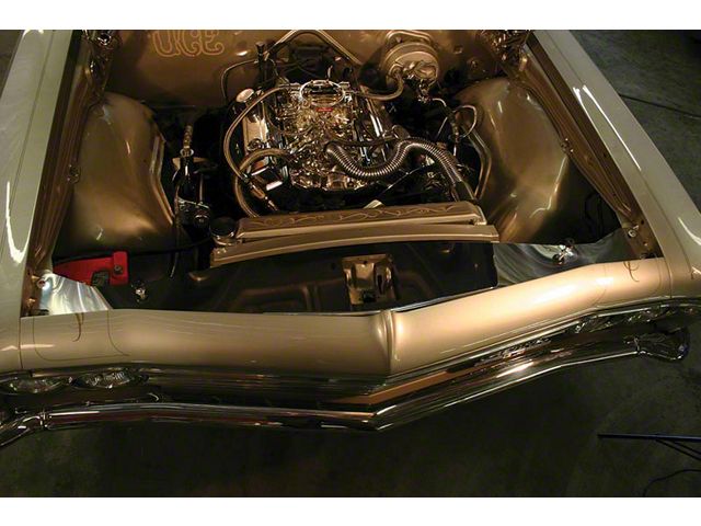 Full Size Chevy Radiator Core Support Filler Panels, Polished, With Logo, Impala, 1965-1966