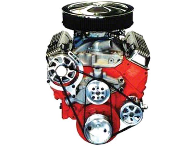Full Size Chevy Serpentine Pulley Kit, With Polished High Brackets, For Small Block Short Water Pump Without Air Conditioning, 1958-1972