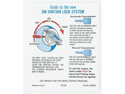 Full Size Chevy Starting Instruction Sleeve Decal, 1969-1972