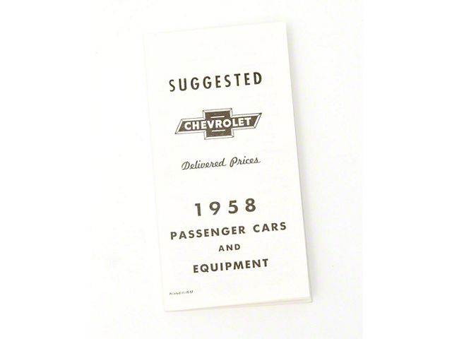 Full Size Chevy Suggested Dealer Price List, 1958