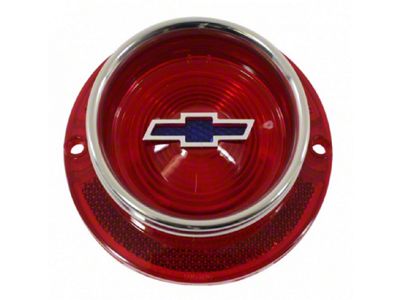 Full Size Chevy Taillight Lens Red with Blue Bowtie Logo, With Chrome Molding 1963