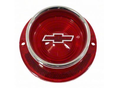 Full Size Chevy Taillight Lens Red with Clear Bowtie Logo, With Chrome Molding 1963
