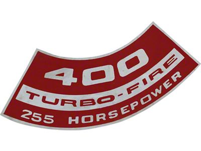 Full Size Chevy Turbo-Fire Air Cleaner Decal, 400ci/255hp, 1970