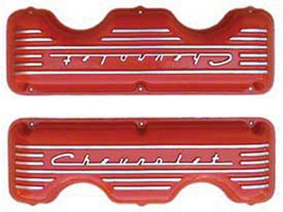 Full Size Chevy Valve Covers, 348ci & 409ci, Orange Powder Coated, 1958-1965