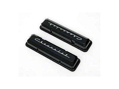 Full Size Chevy Valve Covers, Chevrolet Script, Small Block, Black Powder Coated, 1958-1972