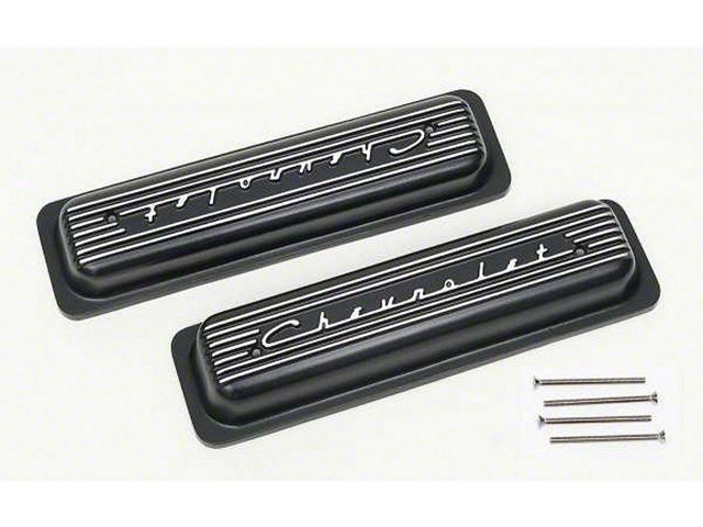 Full Size Chevy Valve Covers, Classic-Style, Aluminum, Black, 1958-1972