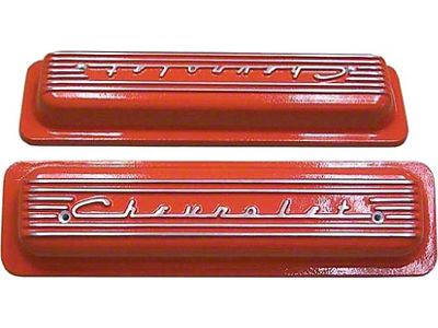 Full Size Chevy Valve Covers, Classic-Style, Aluminum, Orange, 1958-1972