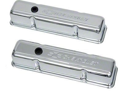 Full Size Chevy Valve Covers, Small Block, Tall Design, Chrome, With Chevrolet Script & Bowtie Logo, 1958-1972